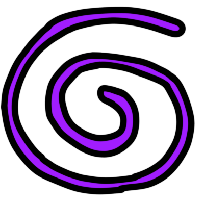 the sitelen pona glyph for the toki pona word 'nasa,' which looks like a spiral, colored in purple.